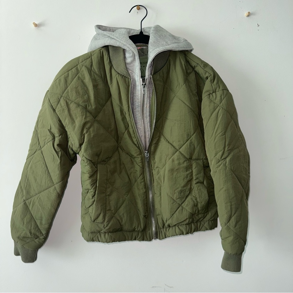 Blank NYC Kids Quilted Olive Green Hooded Jacket